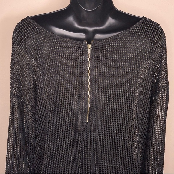 LARGE ROCK AND REPUBLIC BLACK GOLD SHIMMER MESH TOP GOTH PUNK BIKER - Picture 7 of 11